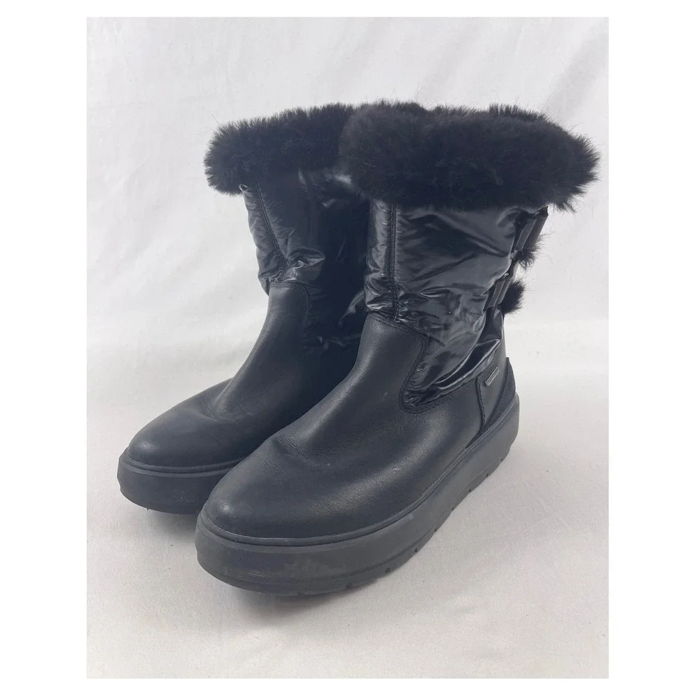Geox Kaula B ABX Amphibiox Respira Womens Black Leather Faux Fur Winter‎ Boots 8